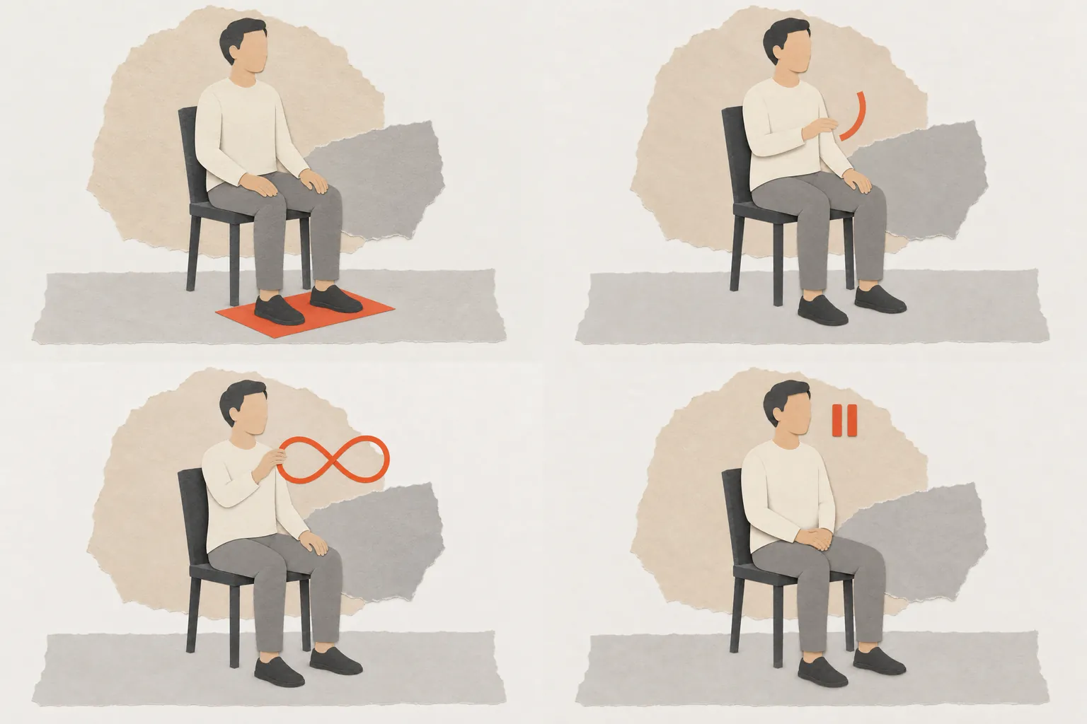 Adult sitting upright in a stable chair with both feet supported and clear space nearby.