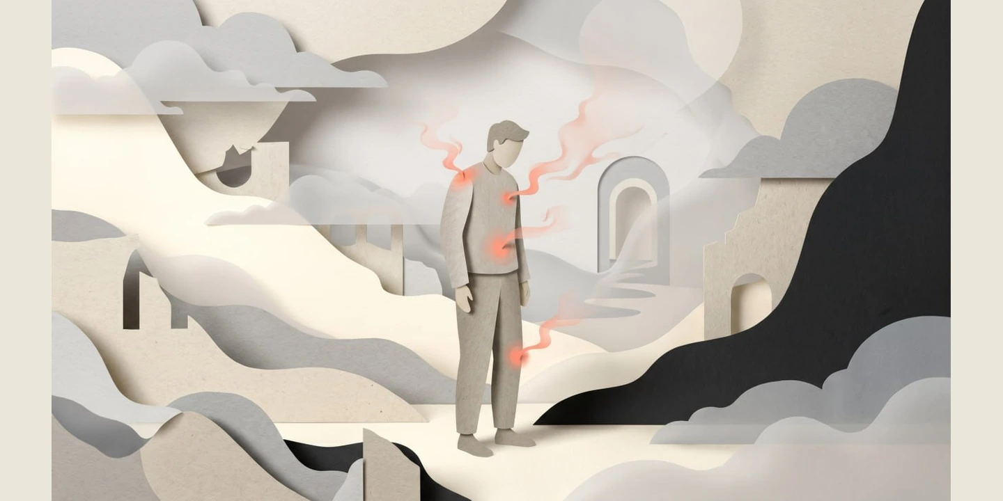 Paper collage illustration for the Autoimmune brain fog guide