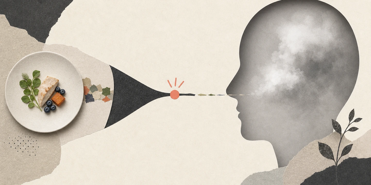 Paper collage illustration for the Bariatric brain fog guide