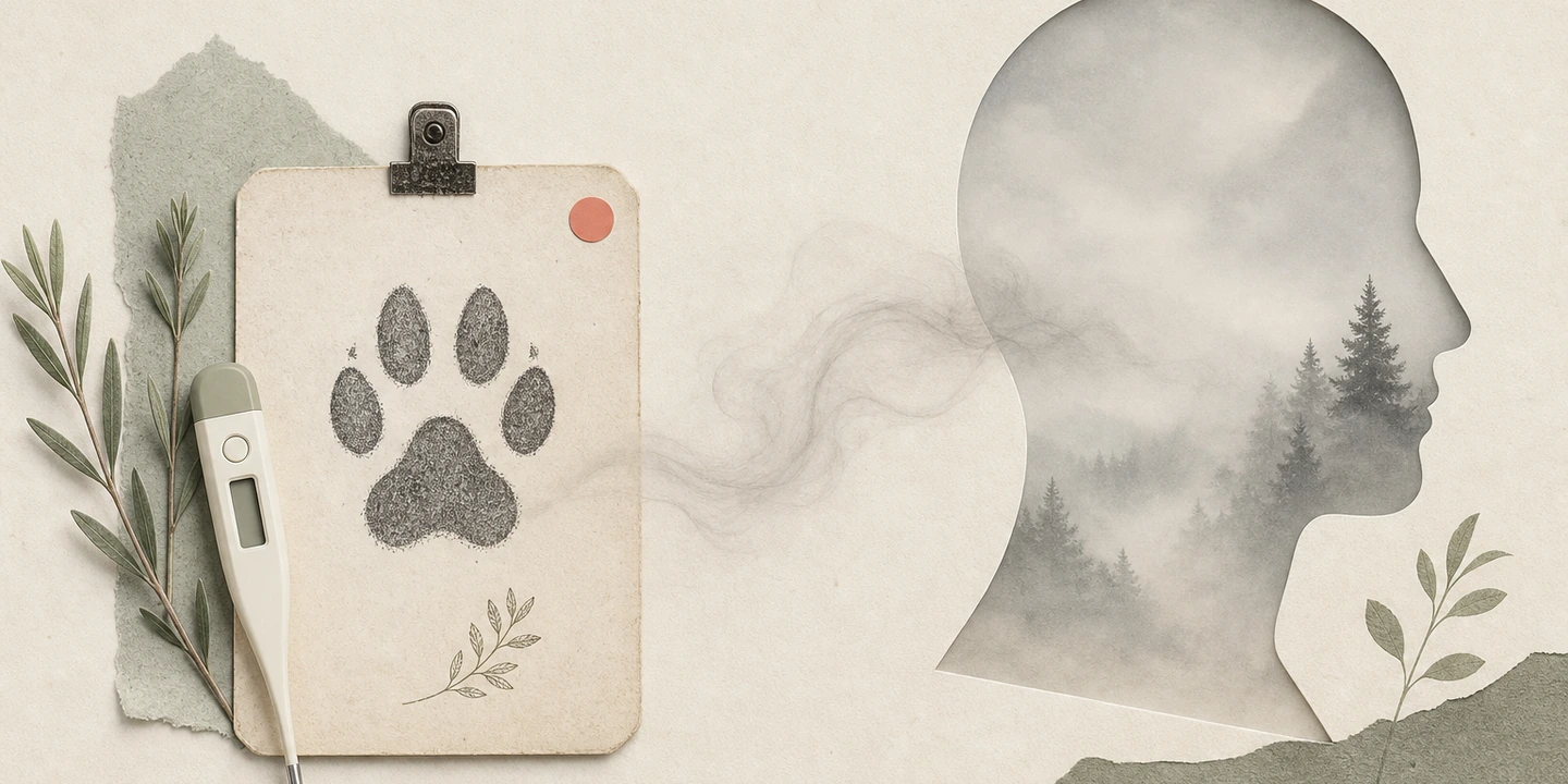 Paper collage illustration for the Bartonella brain fog guide