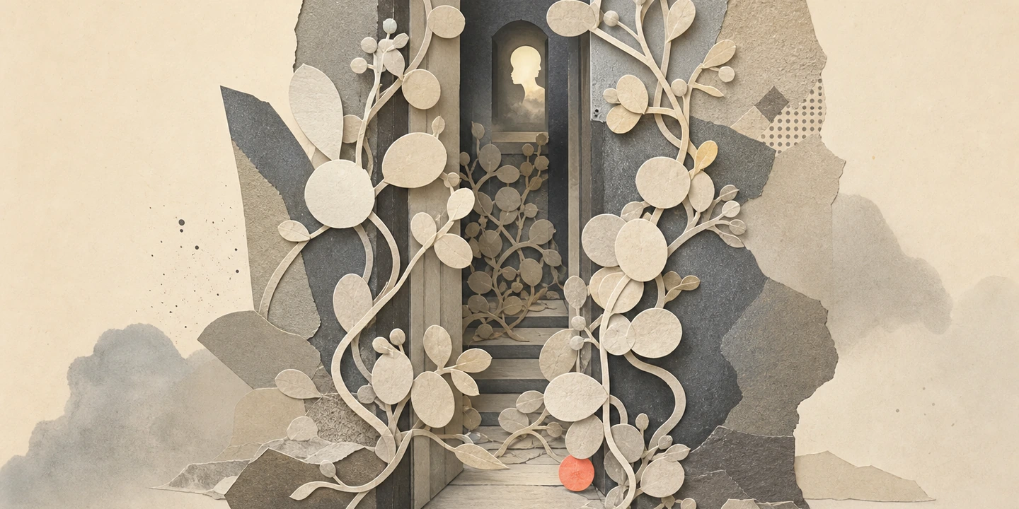 Paper collage illustration for the Candida / Fungal Overgrowth brain fog guide