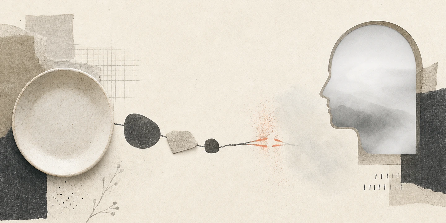 Paper collage illustration for the Eating Disorders brain fog guide