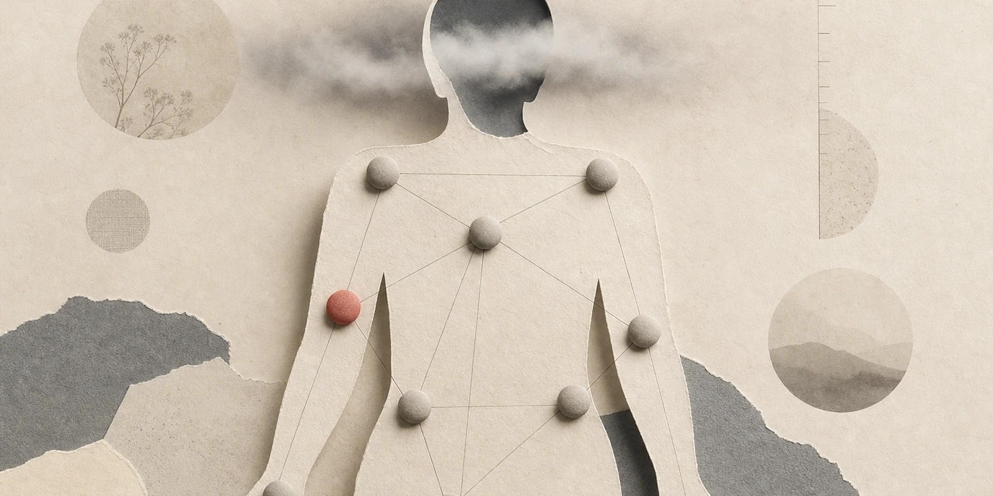Paper collage illustration for the Fibromyalgia brain fog guide