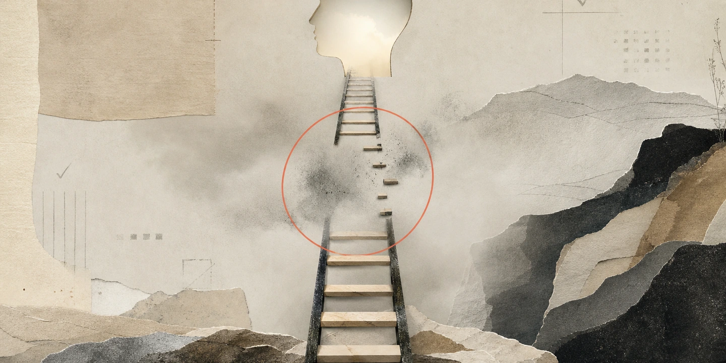 Paper collage illustration for the Growth Hormone Deficiency (GHD) brain fog guide