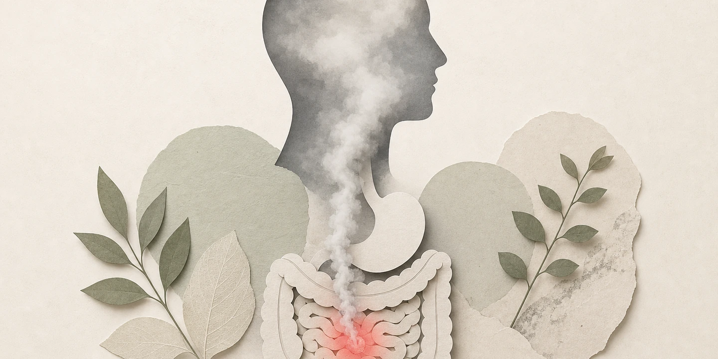 Paper collage illustration for the Gut brain fog guide