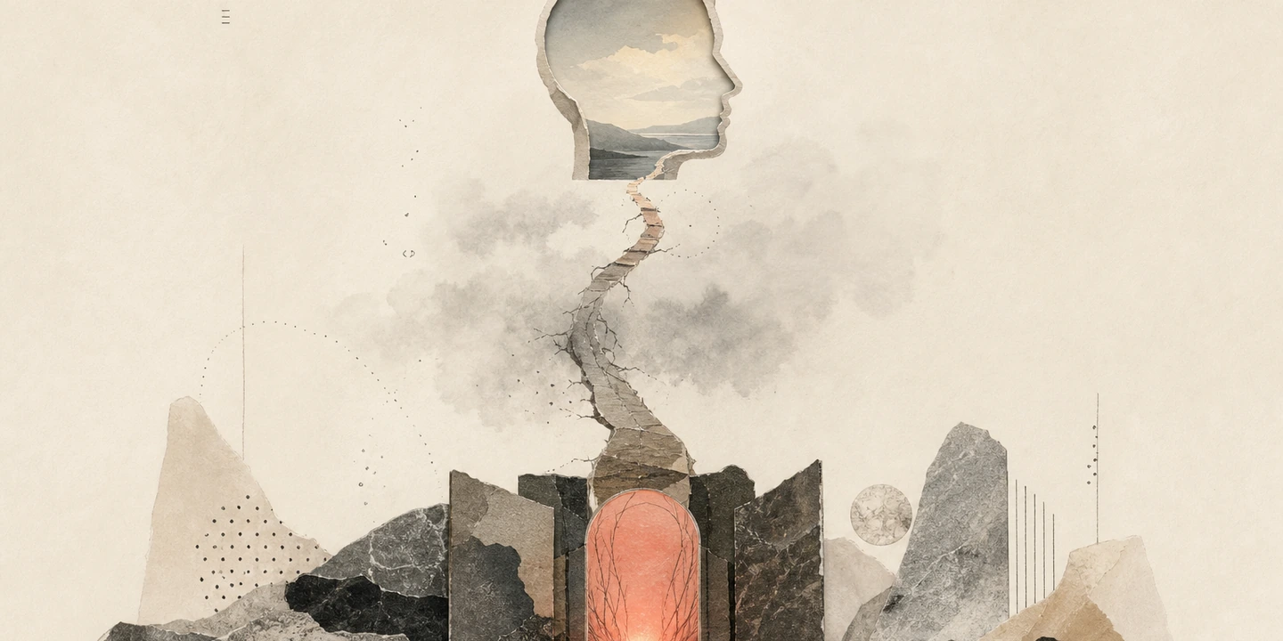 Paper collage illustration for the IBD brain fog guide