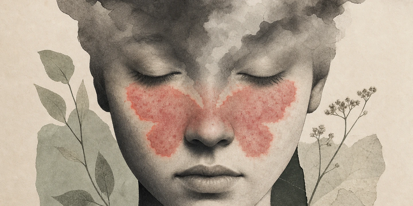 Paper collage illustration for the Lupus brain fog guide