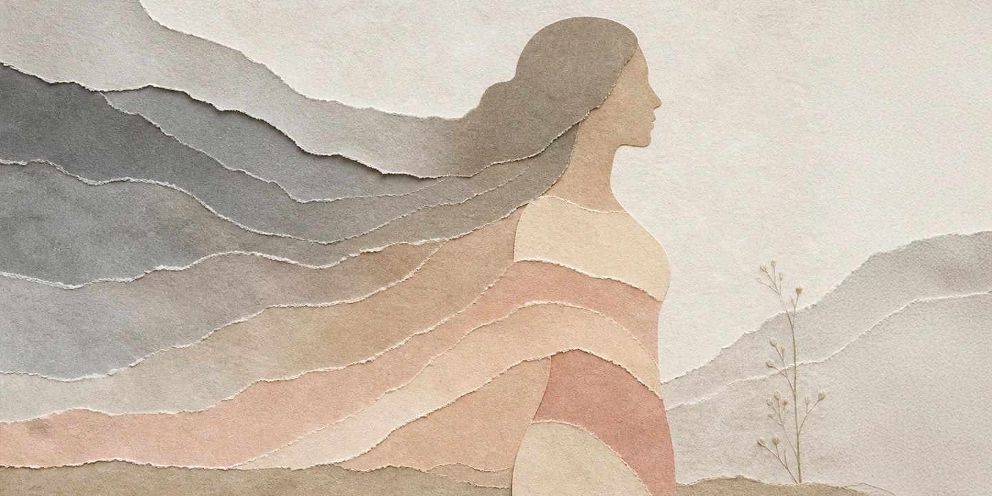 Paper collage illustration for the Menopause brain fog guide