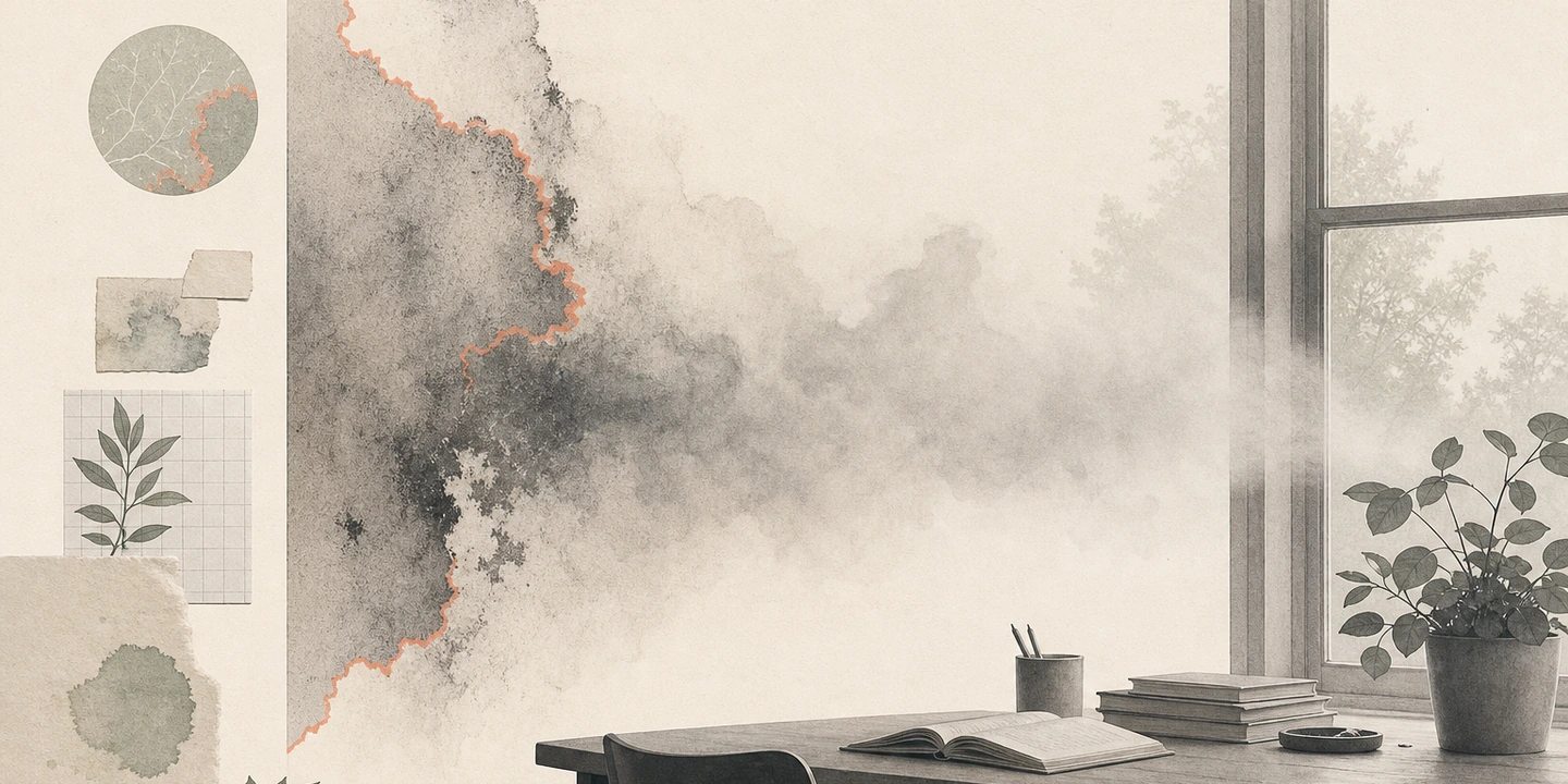 Paper collage illustration for the Mold brain fog guide