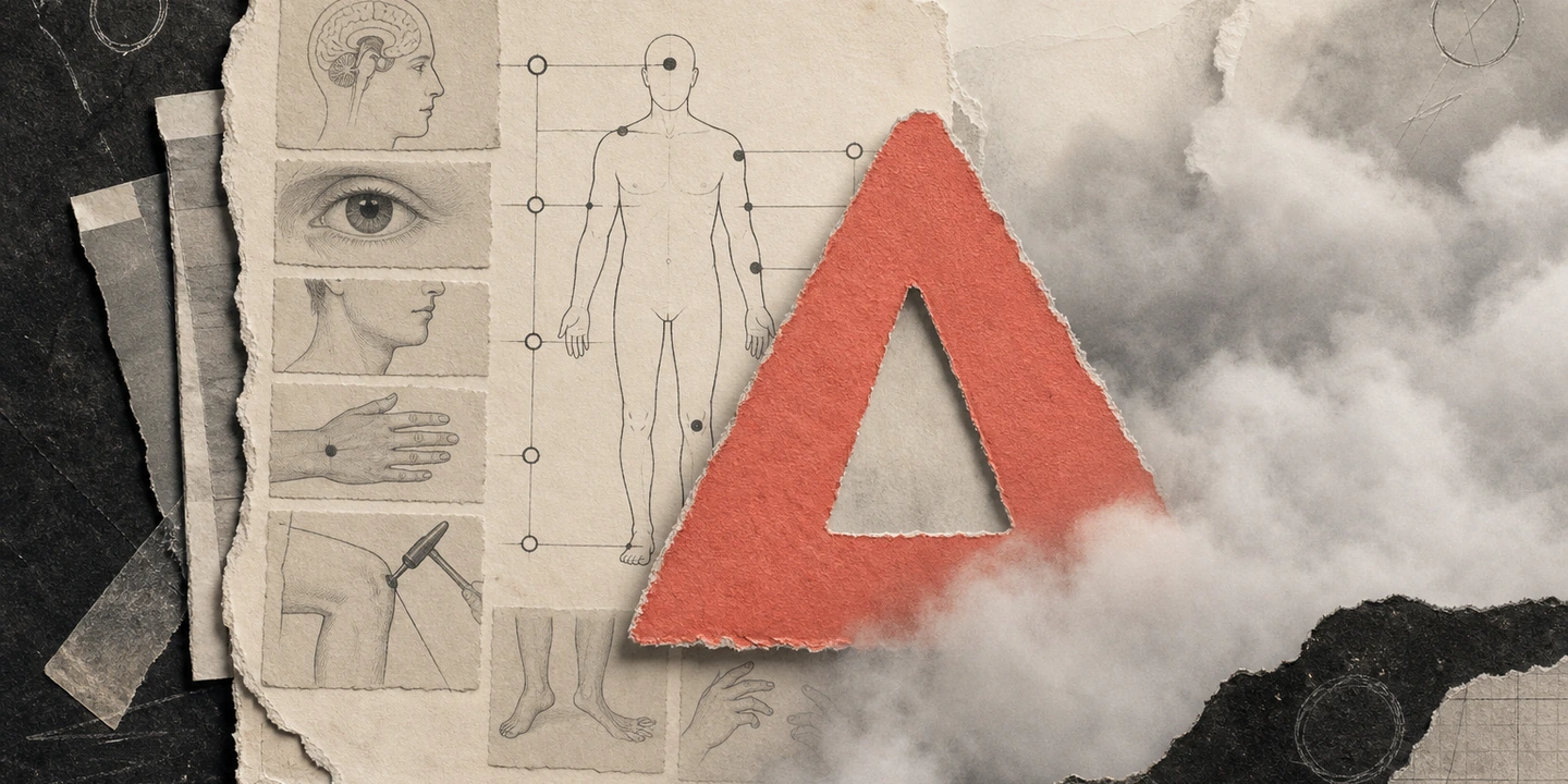 Paper collage illustration for the Neurological Red Flags brain fog guide