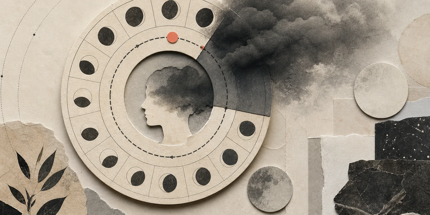 Paper collage illustration for the PMDD brain fog guide