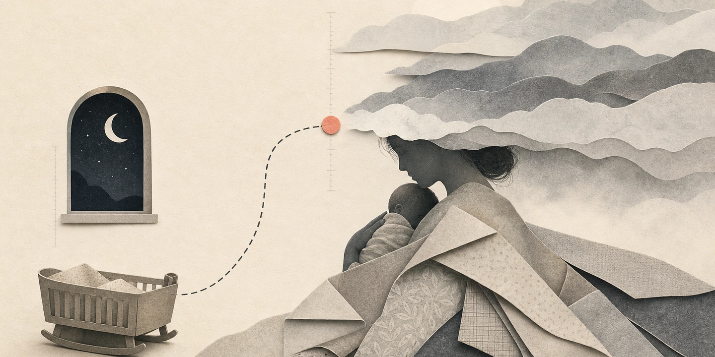Paper collage illustration for the Postpartum brain fog guide