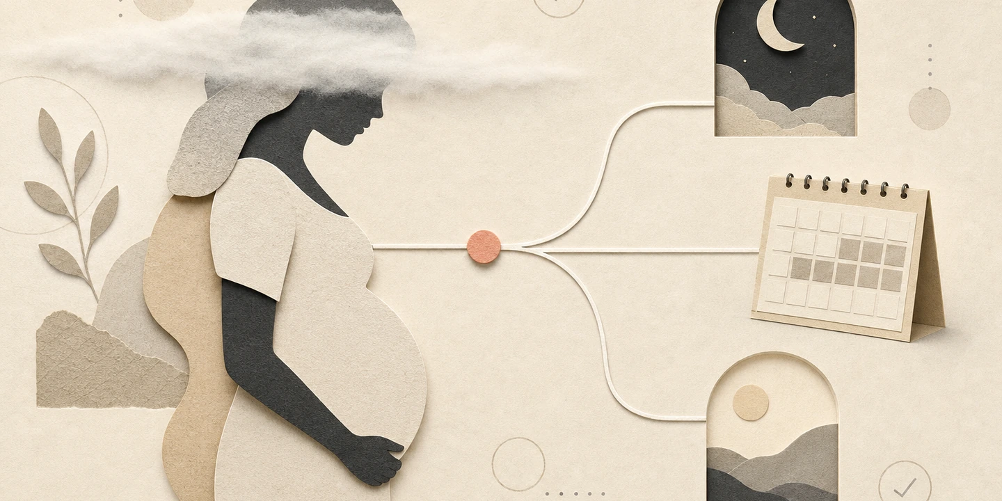 Paper collage illustration for the Pregnancy brain fog guide