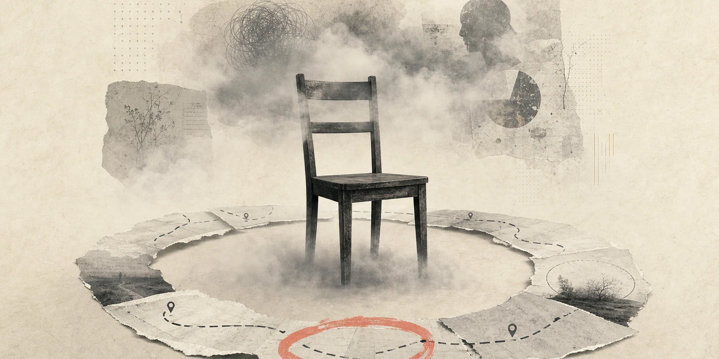 Paper collage illustration for the Sedentary brain fog guide