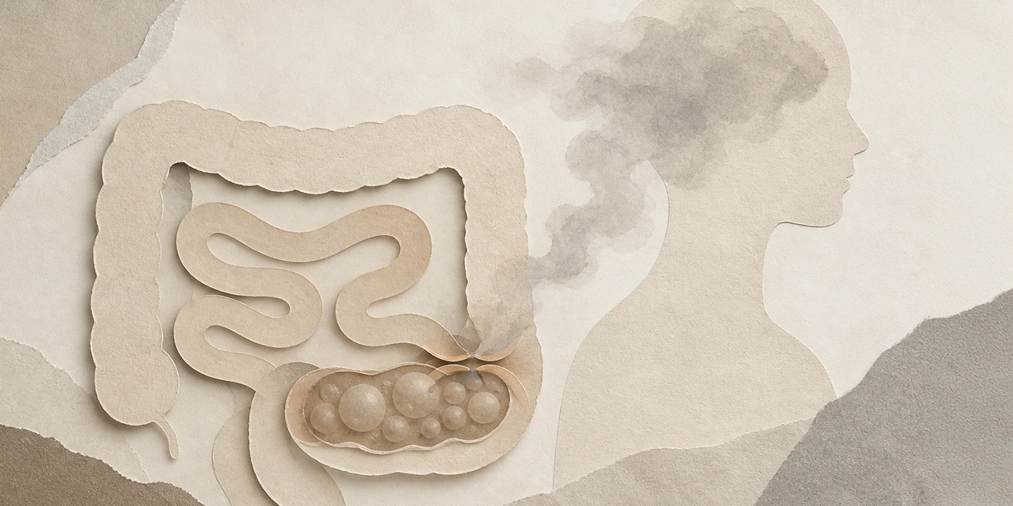 Paper collage illustration for the SIBO brain fog guide