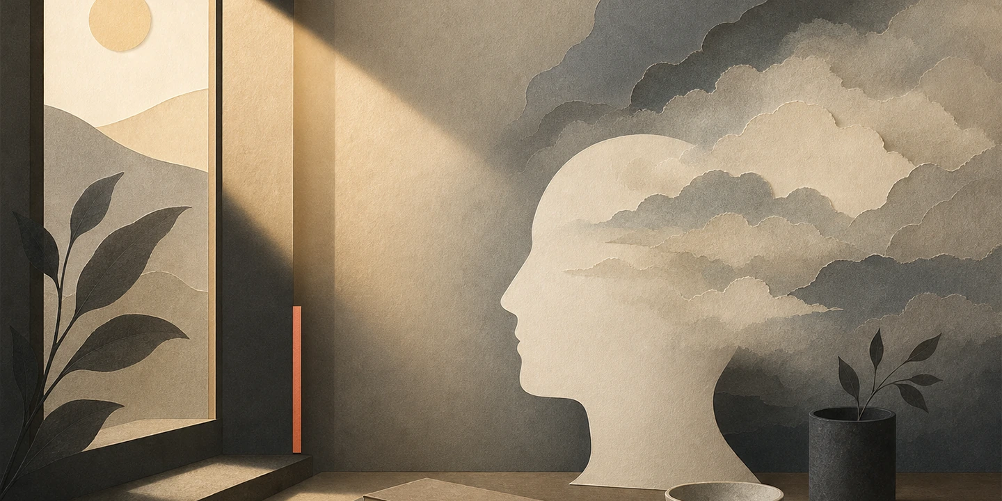 Paper collage illustration for the Vitamin D brain fog guide