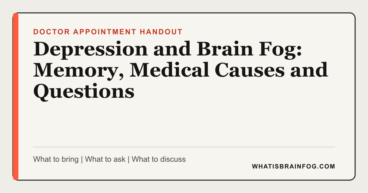 Depression and Brain Fog: Memory, Medical Causes and Questions, a doctor appointment handout from What Is Brain Fog.