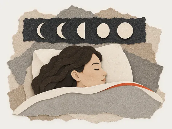 A sleeping person beneath a sequence of moon phases