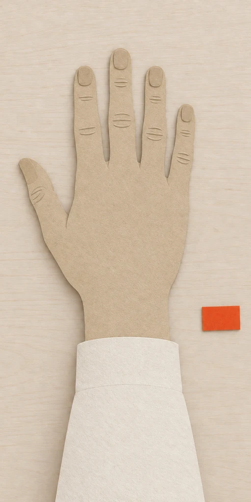 A hand with the palm facing downward.