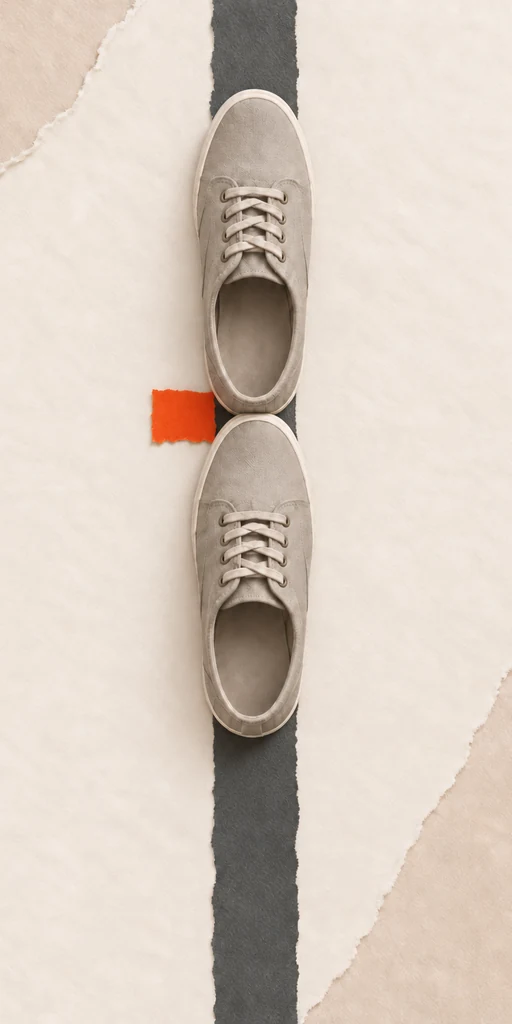 Shoes continuing heel-to-toe along a straight line.