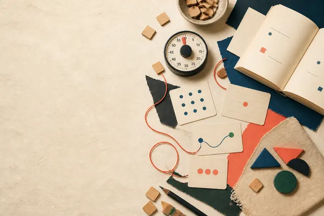 Memory cards, letter tiles and an open book