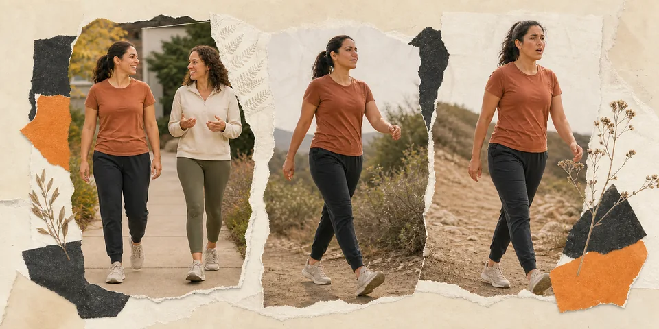 Three walking paces showing comfortable conversation, steady effort, and a faster pace with harder breathing